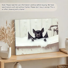 1pc Canvas Animal Painting, Indoor Wall Art Decor, Bats With Shower Foam In Bathtub Prints, Suitable For Cafe, Office, Living Room, Bathroom, Dining Room, Dormitory Or Kitchen Decoration Gifts Birthday Graduation