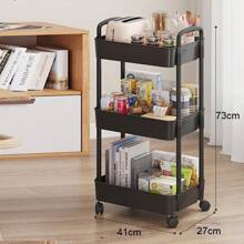 Multifunctional 3-Tier Rolling Storage Cart - Narrow Space Organizer For Kitchen, Bathroom & Laundry -Black/White - Black - View 1