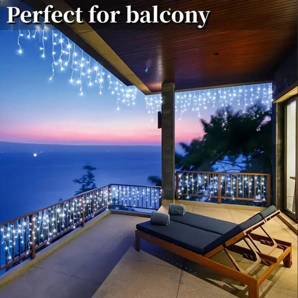 LED Curtain Lights Ice Strip Lights String Lights, Solar String Lights Outdoor Eaves Lights With 8 Lighting Modes, Waterproof Solar Patio Lights, Party, Patio, Garden, Holiday Decoration Lights