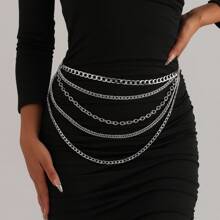 1pc Women's Punk Style Multi-Layer Tassel Waist Chain - Silver - View 5