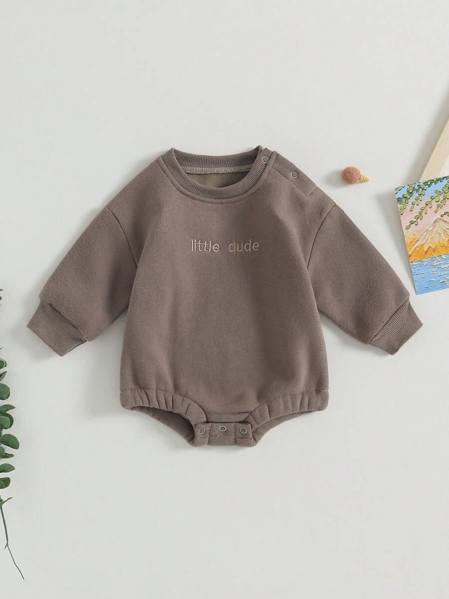 Newborn Infant Baby Boy Girls Oversized Romper Little Dude Sweater  Coming Home Outfit Neutral Clothes - 棕色 - 查看 1