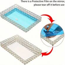 现代水晶镜面化妆托盘，小玻璃珠宝梳妆台托盘，香水架化妆品收纳托盘，珠宝，化妆品柜台，家居装饰旅行收纳盒 - 銀色 - 查看 5