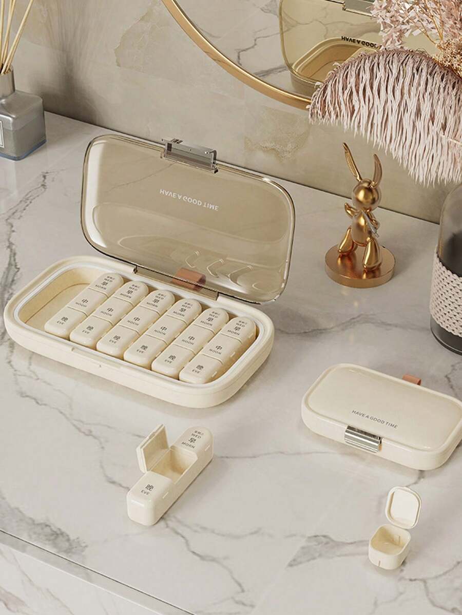 1pc 7 Days Portable Pill Box Weekly Pill Box Travel Medicine Storage Pill Case Drug Container Tablet Dispenser Plastic Independent Lattice