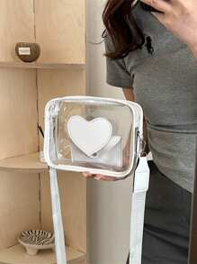 New Summer Transparent Girl Bag With Wide Strap, Heart Design Cross-Body Bag, Small Square Shoulder Bag, Personalized Phone Pouch - White - View 3