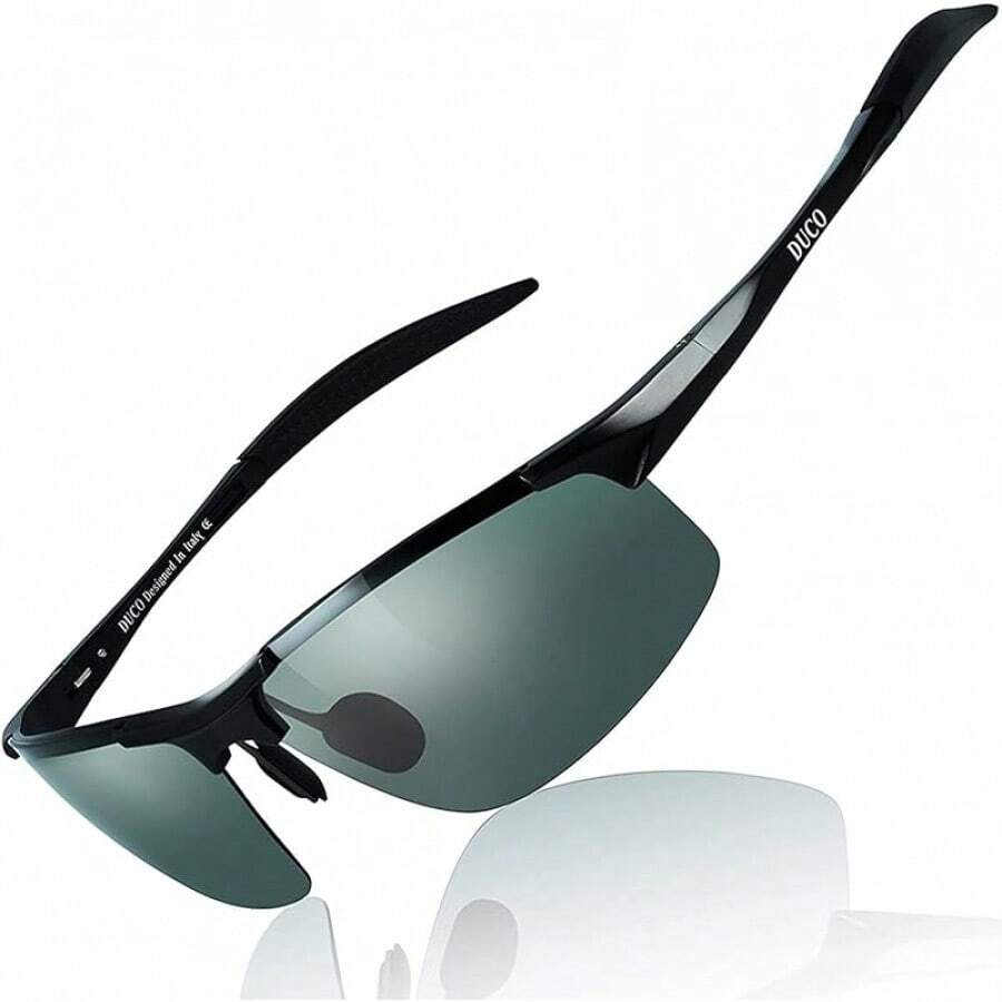 DUCO Mens Sports Polarized  UV Protection  For Men 8177s - Black Frame Green Lens - View 1