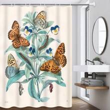 [1/4 套森林主题浴室装饰] 1/4 套蜻蜓和花卉印花浴室装饰套装，由编织涤纶制成，森林主题，带衬里，防褪色，带绳，包括防水浴室配件、浴室垫和马桶座套，带 12 个挂钩，适合 180x180cm 母亲节鲜花、给妈妈的个性化礼物、最后一分钟的礼物、母亲节创意、母亲节礼物、给妈妈的手工卡片、50 美元以下的最佳母亲节礼物