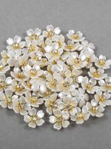 50pcs/Pack, 14mm 5-Petal Purple Redbud Flower, Gold Base Claw Crystal Resin Flower, Pearls Without Hole For Garment Decorations