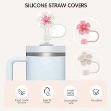 SUGAW 2 piezas Accesorios de botella de agua de silicona, Funda de taza con purpurina de 2.95 pulgadas, Tapa de pajita con flor de hibisco (se ajusta a pajitas de 10 mm), Accesorios de taza hermosos y a la moda, anti-polvo, anti-caídas, y de reducción de ruido, adecuados para fitness, actividades al aire libre, decoración de tazas, compatibles con, regalo del Día de la Madre, útiles escolares de regreso a clases