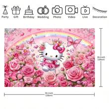 Sanrio 1 Pezzo di Licenza Bandiera Decorativa di Sfondo per Feste di Compleanno a Tema Cartone Animato con Gatto Bianco, Rosa e Arcobaleno, Perfetto Elemento Decorativo per Decorazione di Camera da Letto, Doccia, Foto, 210x150x100/100x75 cm