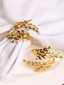 1 Stück goldfarbener blattförmiger einfarbiger Serviettenring, polierter Eisengussring, geschnitztes Cut Out Design, Weihnachts- und Tischdekoration