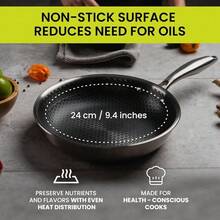 Sartén Universal Tri-Capa de Acero Inoxidable 24 cm – Antiadherente Híbrido con Tapa de Vidrio – Apto para Inducción, Gas y Eléctrico – Horno hasta 260°C – Profesional, Durable y de Alto Rendimiento - 1 - Ver 4