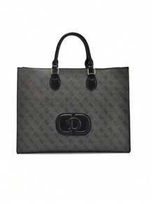 Preference Bag Type 2025 New Fashion Simple Large-Capacity Retro Printing Handbag Popular Hand-Carrying Commuter Ladies Tote Bag - 灰色 - 查看 2