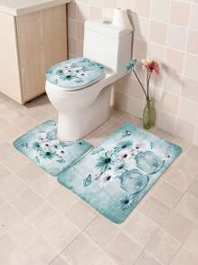 1 件/4 件农舍花卉浴帘套装，质朴的蓝绿色绿松石雏菊浴帘，配有配套浴帘、防滑浴垫、马桶座套和浴垫，使用 C 形挂钩轻松安装，浴室装饰