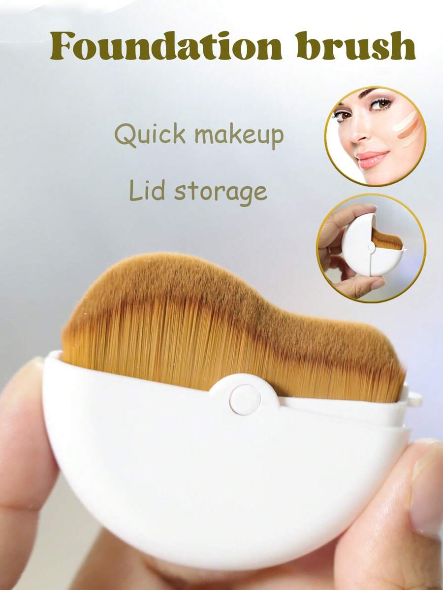 1pc Pink & White New Wavy Soft Bristle Makeup Foundation Brush, Quickly Applies Powder To Skin, With Rotating Protective Cover For Convenient Carrying And Touch-Ups, Makeup Tool - Multicolor - View 1