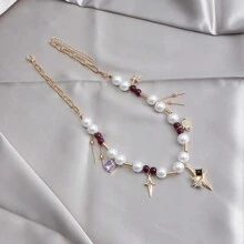 1pc Women's Personalized Pearl Beaded Choker Necklace - Shell - View 6