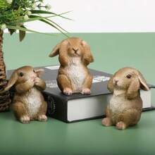 3 件最佳复活节装饰三只小兔子树脂工艺品装饰品适用于办公室、书籍、家居、花园、动物装饰