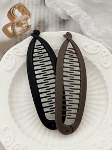 2 piezas Pinzas de pelo en forma de plátano de color negro mate y café con diseño simple y antideslizante, versátiles para recogidos bajos, accesorios para el cabello, accesorios escolares, accesorios para la cabeza, accesorios para el cabello para mujeres - Multicolor - Ver 6