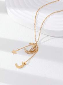 1 pieza Colgante minimalista de estrella y luna para mujer, collar de luna con circonita, joyería