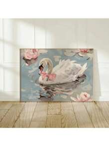 CPWAD 1 件无框帆布海报印刷，复古艺术，白天鹅配粉色蝴蝶结艺术海报印刷，墙画艺术帆布画，卧室客厅，厨房现代家居装饰，无框