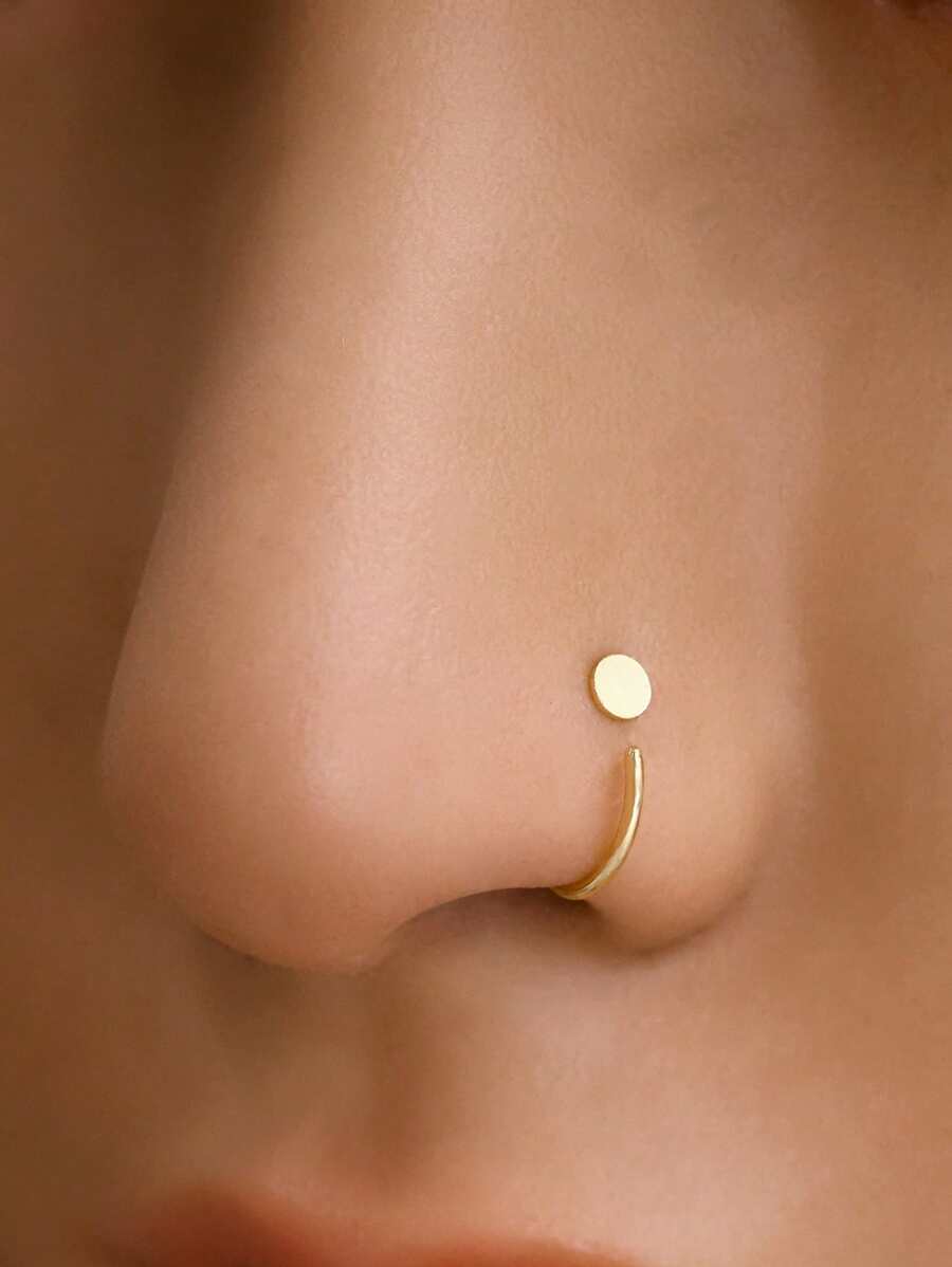 1件 925纯银小圆鼻环/鼻钉/金鼻环/银鼻环/鼻圈/耳软骨环/耳夹/耳骨环/小耳环 - 圓形鼻釘 - 查看 1