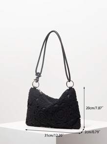 花卉镂空针织编织单肩包、高档晚装手拿包、女士手提包、女士派对礼服、女士波西米亚风沙滩包、婚礼用品、节日必备品（图案随机）