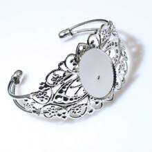 1 Peça Bracelete de Bangle de Renda Floral Vintage, Base de Bandeja Vazia Ajuste para Cabochões Ovais de 18x25mm, Acessórios de Fabricação de Joias DIY - Pulseira Base Cabochão - Visão 11