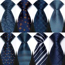 GOADAFOO Luxury 8CM Men Necktie Orange Brown Color Paisley Dot Plaid Floral Ties For Man Groom Jacquard Woven Neck Tie For Business Wedding Party - Navy - View 8