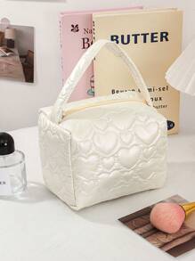 1Piece New Style Fashion Quilted Embroidered Heart Pillow Bag Handbag Large Capacity Girl Storage Bag Cosmetic Bag Roomy Cosmetic Bag And Makeup Brushes Storage Bag Pouch Purse Organizer - Multicolor - View 13