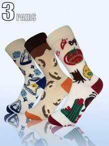 3 双男女通用番茄、甜甜圈、苏打印花趣味创意柔软中筒袜，春夏 - 彩色 - 查看 13