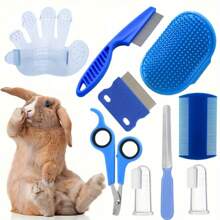 Set de 9 piezas de kit premium de aseo para conejos con cepillo de peinar, cortaúñas y peines para mascotas - Mantenga a su conejo feliz y saludable - Multicolor - Ver 1