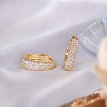 1 Pair READKISS Women Elegant 18K Gold Plated Hoop Earrings, Inlaid With Micro Pave Synthetic Cubic Zirconia - Sparkling Bridal And Fashion Jewelry, Suitable For Weddings, Parties And Casual Wear