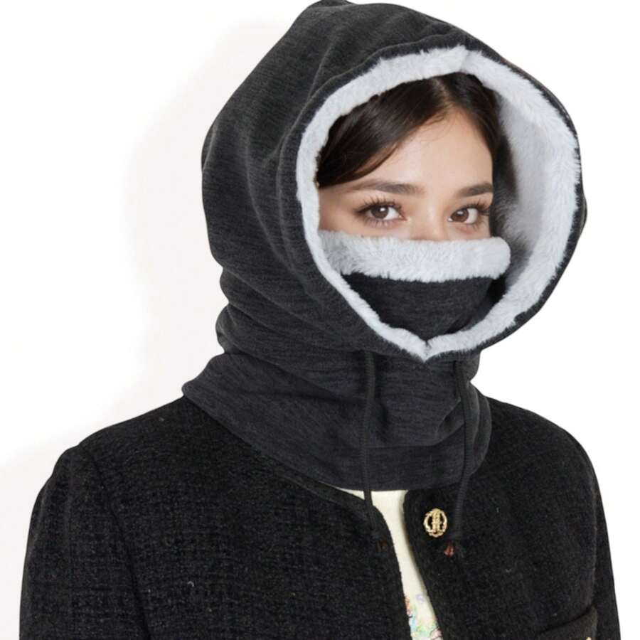 Women's Fleece-Lined Hooded Neck Warmer With Adjustable Drawstrings For Full Coverage And Winter Protection