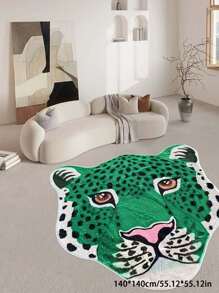 1 pieza Alfombra con forma de cabeza de leopardo verde, alfombra con estampado de leopardo, alfombra de moda creativa, tapete estilo Ins, alfombra esponjosa y cómoda para el hogar, antideslizante y fácil de limpiar, adecuada para cocina, entrada, dormitorio, baño, sala de estar, dormitorio, sala de juegos, armario, comedor, patio trasero, habitación de niños