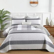 3 Pieces Grey Bohemian Striped Quilt Set Queen King California King Boho Bedspread Coverlet Set ,Soft Lightweight Microfiber Floral Pattern Bedding For Wedding Items,Valentines Day Home Bed Room Decor,Mothers Day Gift,All Season - Grey Bohemian Stripe - 查看 2