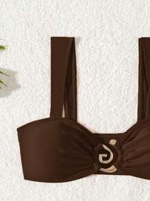 2pcs Elaborate Shaped Intimate Accessories, Sexy High-Cut Silhouette, Skin-Colored, For Spring And Summer - Dark Brown - View 6