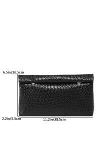 Woven PU Leather Clutch Bag, Retro Fashion Minimalist Design - Black - View 6
