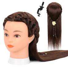 Cabeza de maniquí con 80% de cabello humano de 26 pulgadas, maniquíes para practicar peinados con pinza y herramientas, cabeza de maniquí de cosmética (# 4 sin maquillaje) - Multicolor - Ver 16