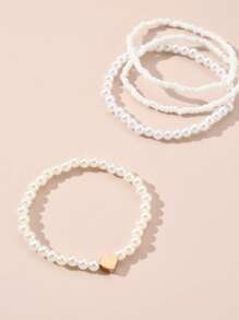 6 قطع أساور خرز البيرل المزيفة بشكل فراشة وقلب للبنات