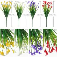 Flores artificiales resistentes a los rayos UV para exteriores, flores falsas de lirio de Cala para colgar en macetas, ventanas, porche, decoración del hogar y jardín (Colores surtidos, 8 piezas)