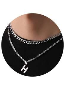 2pcs/Set Women's Minimalist Vintage A-Z Letter Pendant Necklace, Stainless Steel Material Waterproof Non-Fading, Suitable For Daily Wear And Holiday Parties - Multicolor - View 29