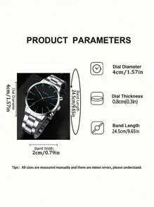 4 件/套，男士手表，时尚男士手表套装，石英表，适合日常佩戴，时尚配饰，1 件手表 + 1 件项链 + 1 件手链 + 1 件戒指，送给男士的完美礼物