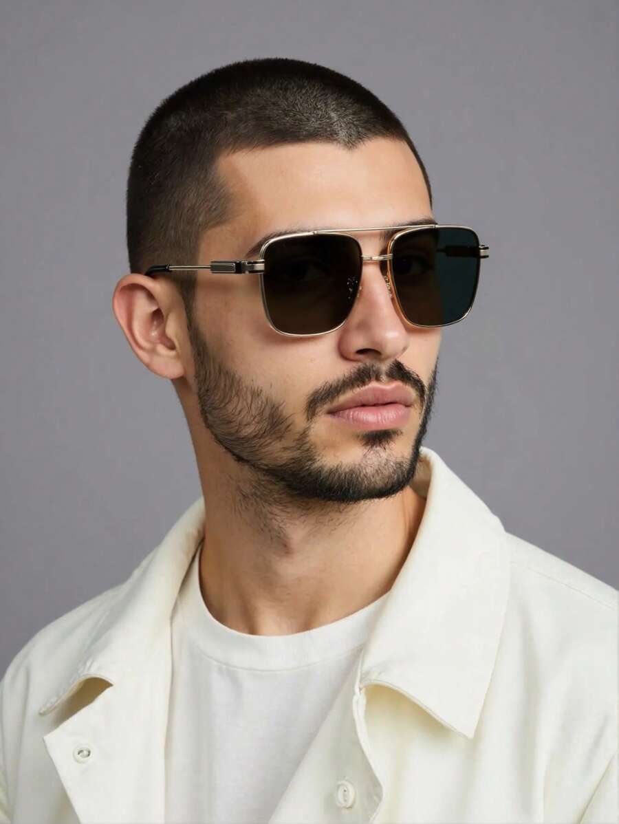 1pc Men's Resort Beach Copper Full Rim PC Polycarbonate Decorative Fashion Glasses, Block Light, Fashionable, Suitable For Hiking, Daily Casual Wear