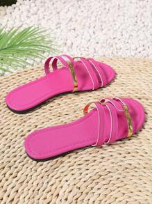 Dép xỏ ngón mùa hè mới cho nữ, mũi tròn, đế bằng, chống trượt, chống mài mòn, quai vàng, khoét lỗ, dép xăng đan hở mũi màu cánh sen, thích hợp kết hợp với váy, quần bó, quần thường ngày, quần short, váy ngắn, thiết kế xỏ ngón, thoải mái, thoáng khí, phong cách, thanh lịch, đơn giản, lãng mạn, dễ thương, cho ngày lễ, kỳ nghỉ, du lịch, mặc hàng ngày, bãi biển - Màu Hồng Tươi - Xem 8