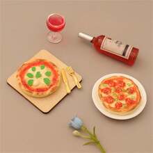 5pcs/Set Realistic Miniature Pizza Model Toys, Fruit Pizza Plate And Tableware Props For Photography Backdrop - Various - View 2