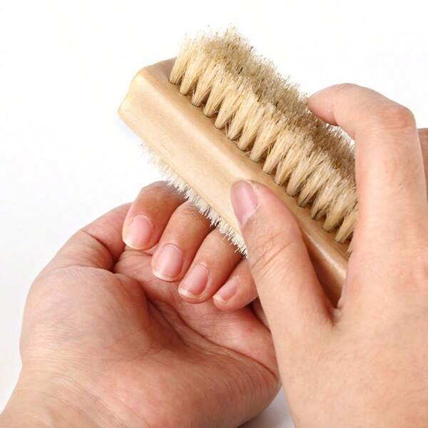 1 pièce Brosse pour le corps et les ongles en bois antidérapante à double face, brosse de brossage à sec exfoliante pour le bain, convient pour l'exfoliation humide ou sèche, nettoyage en profondeur pour le corps, brosse à main en bois