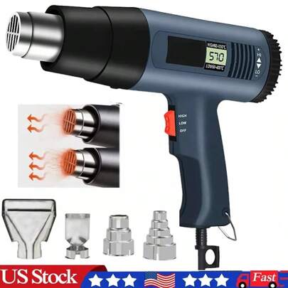 2500W Heat Gun Electric Hot Air Gun Dual Temperature LCD Display 4 Nozzles Tool