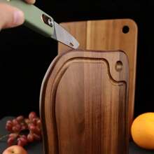 1pc Acacia Wood Outdoor Cutting Board, Portable Camping Chopping Board, Small Kitchen Cutting Board With Hanging Hole And Juice Trough, Can Cut Meat, Vegetables, Fruits, Bread, Perfect Kitchen Tool For Outdoor & Camping