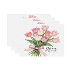 4 Pcs Mother's Day Tulip Floral Print Table Placemat, Insulated Tableware Mat, Mother's Day Decor, Pink Flower