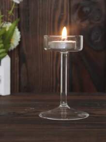 1 件高架玻璃烛台套装，玻璃茶灯烛台，透明婚礼飓风优雅茶灯台，适用于餐饮派对家居装饰派对餐桌布置礼物，浪漫烛光晚餐道具，房间装饰，礼物（无蜡烛） - 彩色 - 查看 3