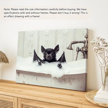 1pc Canvas Animal Painting, Indoor Wall Art Decor, Bats With Shower Foam In Bathtub Prints, Suitable For Cafe, Office, Living Room, Bathroom, Dining Room, Dormitory Or Kitchen Decoration Gifts Birthday Graduation